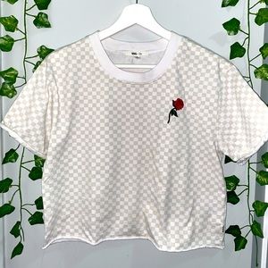 Vans x Leila Checkered Crop Top with Rose Detail